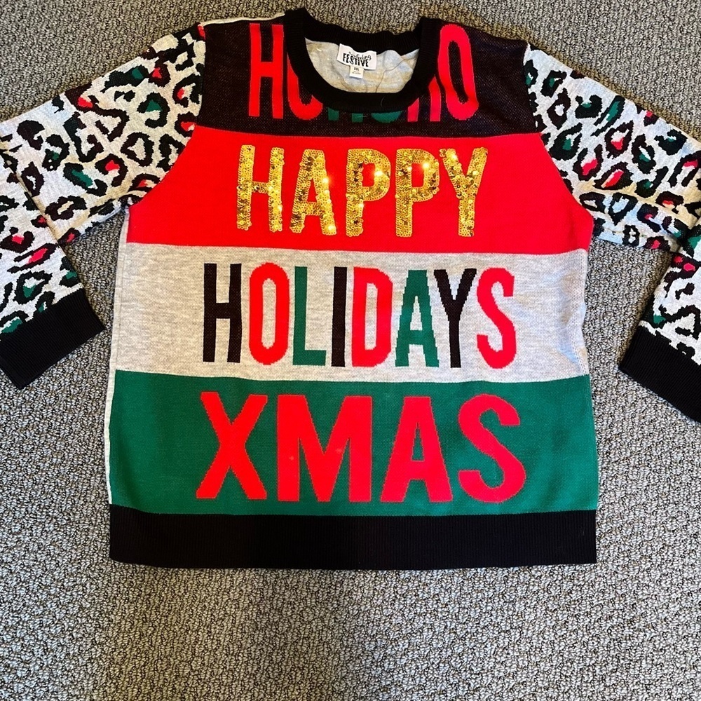 Feeling Festive Christmas Sweater Size XXL W/Festive Sequins Holiday Office Part